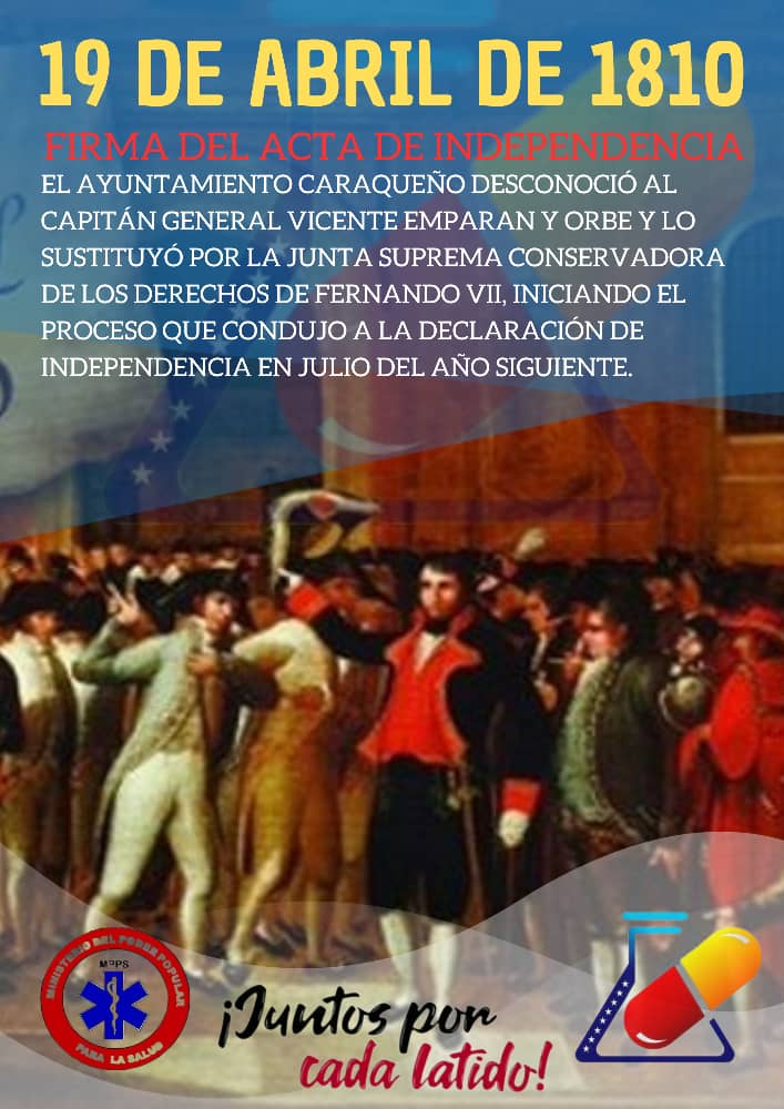 ProfarmacosMpps's tweet photo. #19Abril1810 inició la #LuchaPorLaIndependencia en #Venezuela  la #JuntaSuprema Conservadora de los Derechos de Fernando VII firma el acta en nombre de Fernando VII rey depuesto de España en desobediencia a #JoséBonaparte 
@NicolasMaduro @MagaGutierrezV @MinSaludVE https://t.co/f9t9GGBMb1