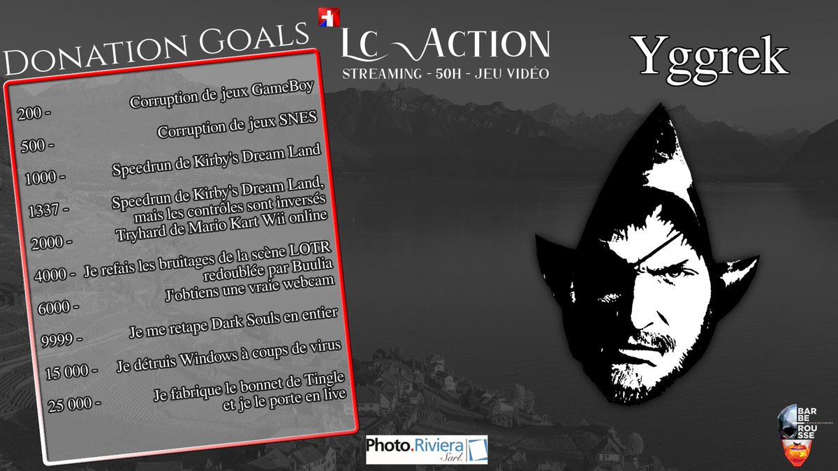 Yggrek's tweet photo. Hâte de streamer ce week-end pour le #LCaction2023 , l'event marathon caritatif de @LaCrypteStream du 21 au 23 avril pour soutenir HandiGamers. Pour ma part, gros stream le samedi, voilà mes donation goals. https://t.co/bnFr48REkQ