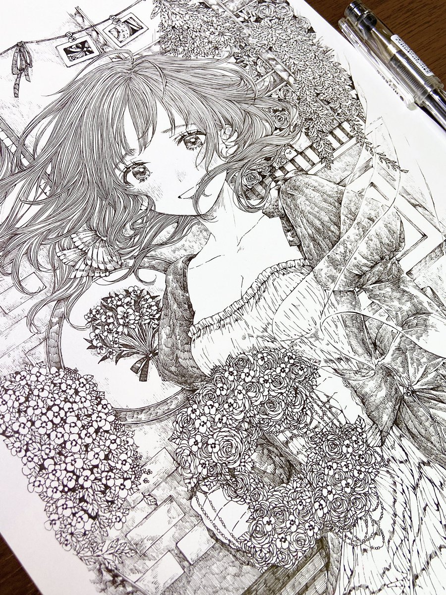 ペン画で女の子たち #アナログ絵 