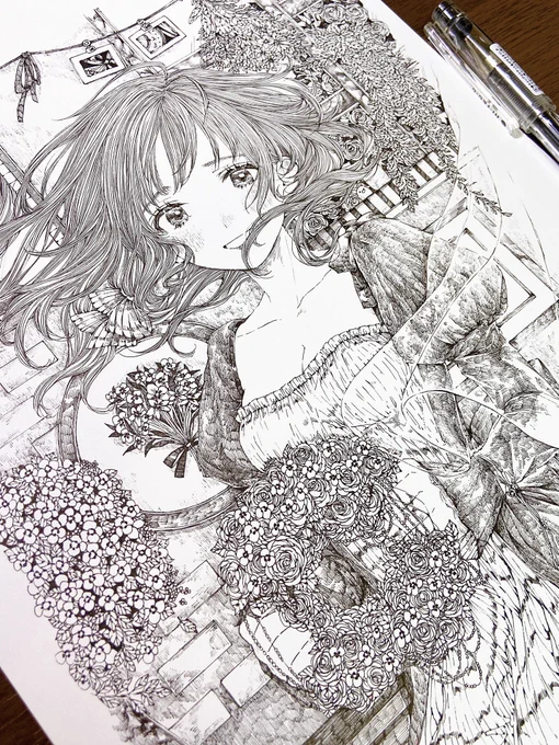 ペン画で女の子たち #アナログ絵 