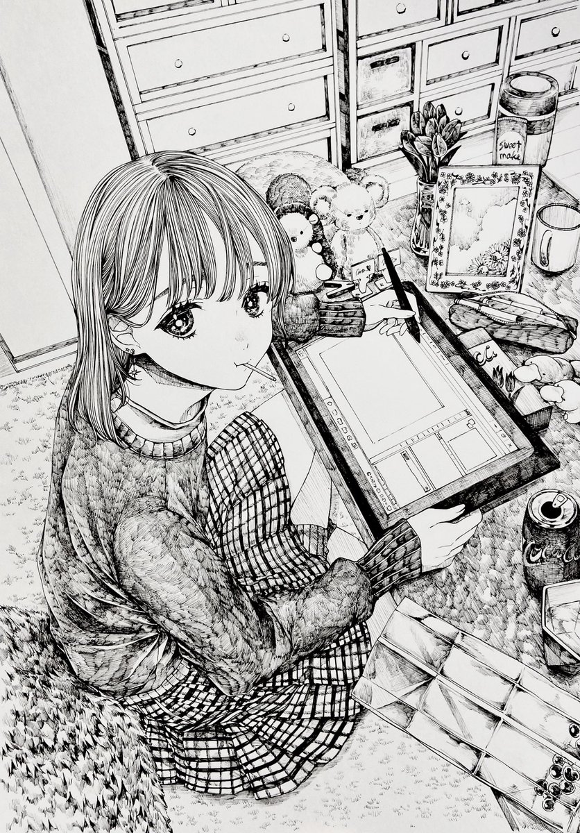 ペン画で女の子たち #アナログ絵 