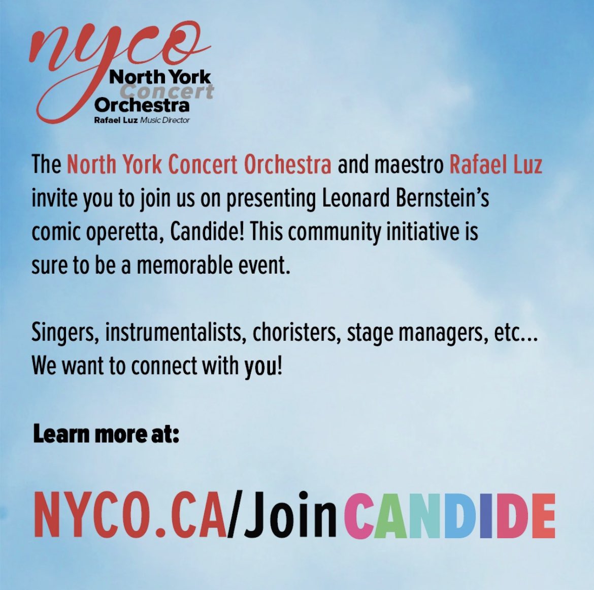 NYCOrchestra's tweet photo. JOIN US FOR CANDIDE!! NYCO goes operatic and want YOU to join us! Come make part of the best of all possible worlds… https://t.co/7rIYJiZbkD ❤️ https://t.co/9MmrcZzdok