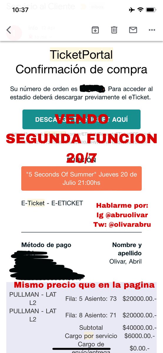 MSaranca's tweet photo. @kyungmami @Oficial5SOSARG @Showsenarg1 VENDO ENTRADA SEGUNDA FUNCION 5SOS. 20/7. Mismo precio que en la pagina! Pullman L2 filas 5 y 8🧡🧡🧡 las vendo juntas. #5SOSEnArgentina #5sos #5sosarg #The5SOSShow https://t.co/PgrU9CfbWO
