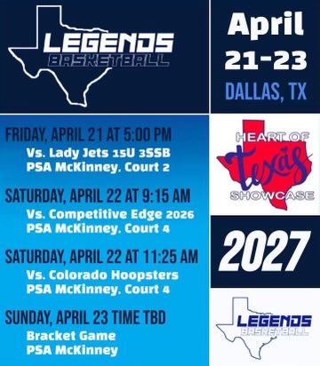 We are really excited for the ⁦<a href="/PBRhoops/">Premier Basketball</a>⁩ Heart of Texas Showcase this weekend!!  Come watch us play.  Schedule below.