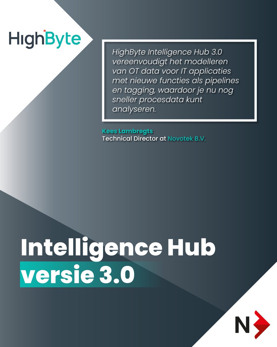 NovotekBenelux's tweet photo. HighByte Intelligence Hub heeft nu versie 3.0 uitgebracht met onder andere:

- Pipelines voor complexe data
- Zelfgebouwde Unified Namespace
- Geïntegreerde MQTT broker

Lees het artikel: https://t.co/APeDuUFUqM

#intelligencehub #highbyte #data #unifiednamespace #DataModelling https://t.co/cKsGKuPtMo