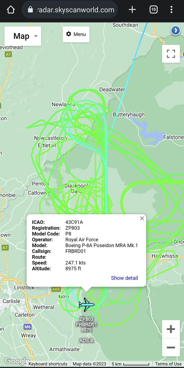 scan_sky's tweet photo. #RAF ๐ฌ๐ง - Boeing P-8A Poseidon MRA - #ZP803 - #FRBRD01
Departed From RAF Lossiemouth ๐ด๓ ง๓ ข๓ ณ๓ ฃ๓ ด๓ ฟ & Currently Operating Over RAF Spadeadam ๐ฌ๐ง.
Likely Completing Some Form Of Sensor Work With RAF Spadeadam ๐ฌ๐ง Being The Home Of A 9000 Acre Electronic Warfare (EW) Tactics Range. https://t.co/3BIA8kkRfx