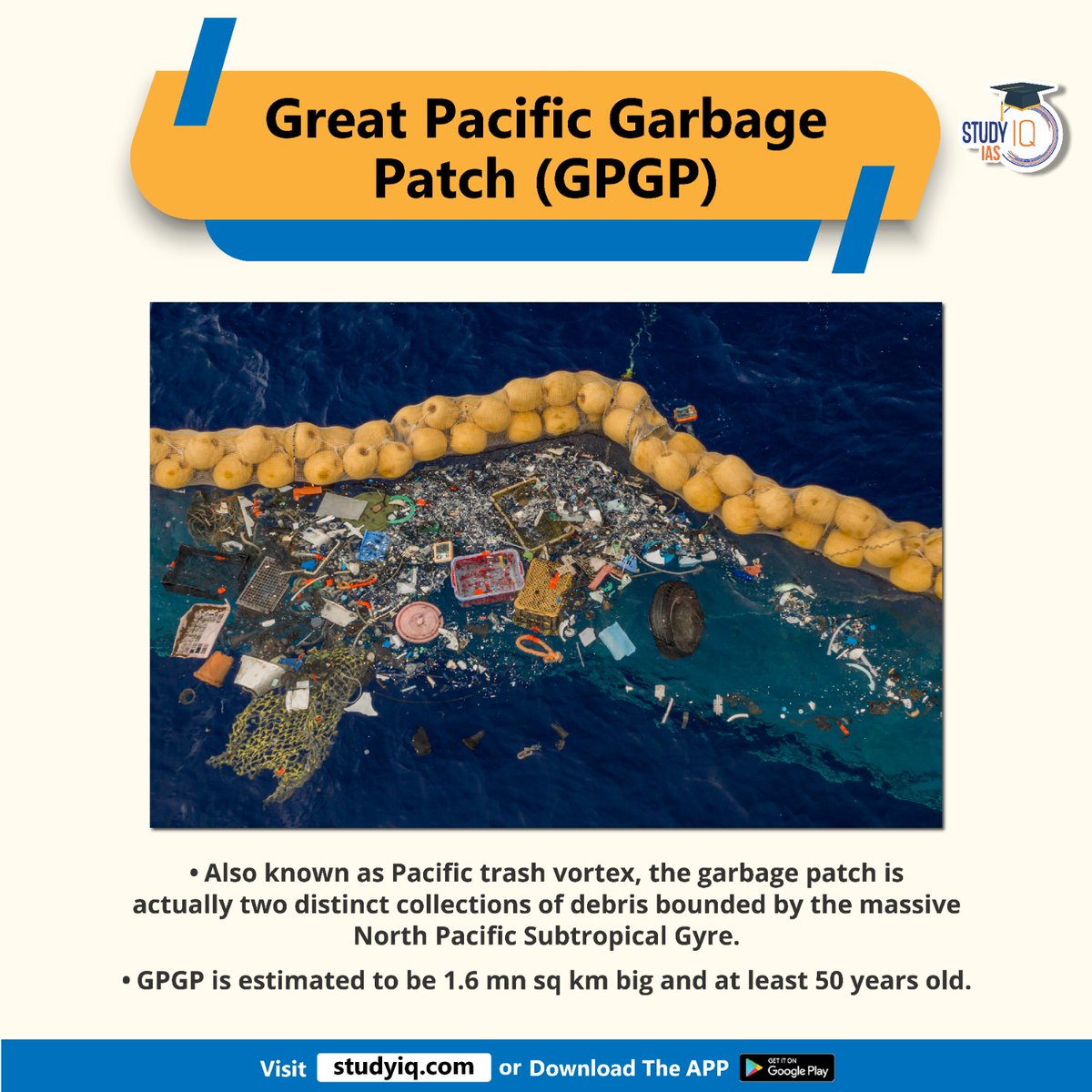 upsciq's tweet photo. Great Pacific Garbage Patch (GPGP)
#greatpacificgarbagepatch #gpgp #coastallifeforms #plasticitems #gpgp #northpacificocean #ocean #seas #bodiesofwater #pacifictrashvortex #garbagepatch #northpacificsubtropicalgyre #upsc #cse #ips #ias https://t.co/Ne7Sj00Zvk