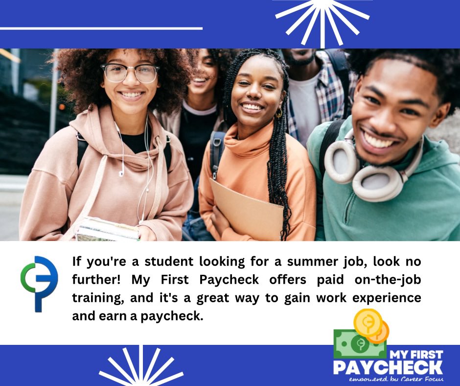 CareerFocusInc1's tweet photo. If you're a student looking for a summer job, look no further! My First Paycheck offers paid on-the-job training, and it's a great way to gain work experience and earn a paycheck.
Register at today at https://t.co/pRYjLpS0IJ
#careerfocus #pascosocialchallenge23 @smartstartpasco https://t.co/oGcIhbhdtj