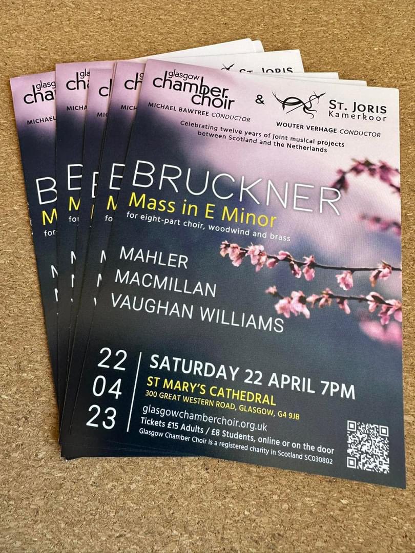 SATURDAY, 7pm:
Bruckner, Mahler, Vaughan Williams plus Sir James MacMIllan conducts his anthem “Who shall separate us?”, composed for the Queen’s funeral. 

GCC welcomes our Dutch friends for this joint performance at <a href="/thecathedral/">St Mary's Glasgow</a>. 

Tickets:👇

glasgowchamberchoir.org.uk/event/bruckner…