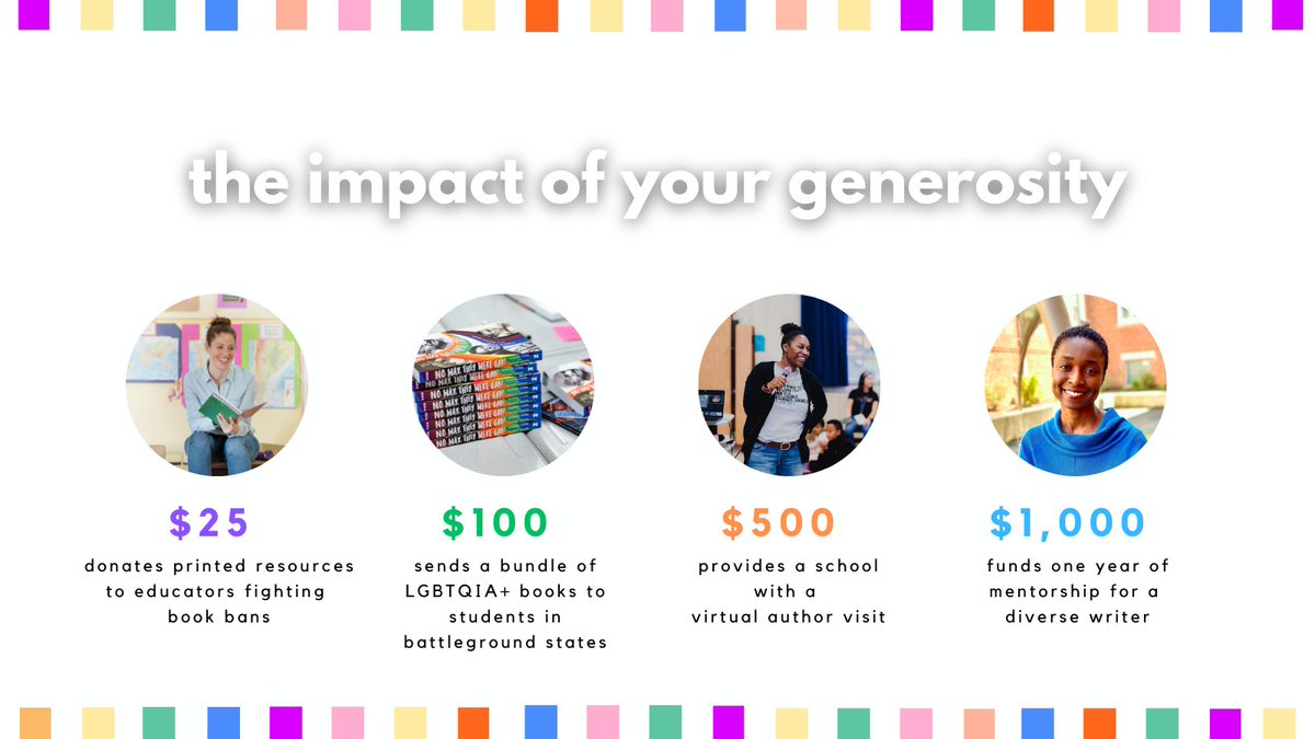 What do we do with donation money? Here's just a few ways it breaks down! With your generous support, WNDB will be able to fund more book giveaways, author visits, and support for librarians and teachers.

Can you retweet or donate? Every bit helps: bit.ly/WNDBSpring23
