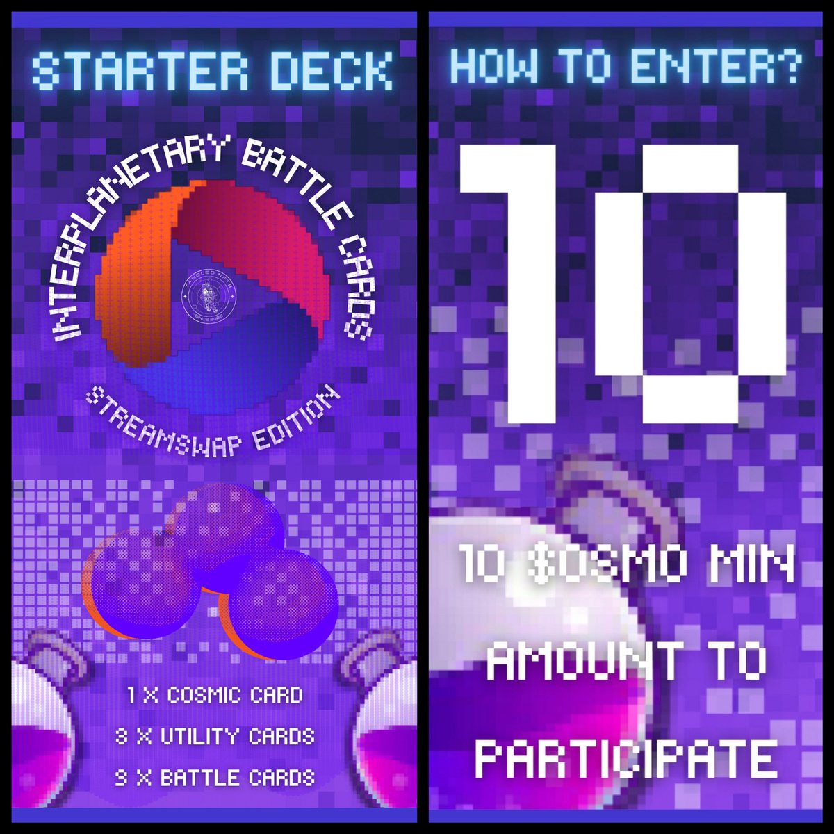 TangledNFTs's tweet photo. SPECIAL EDITION #IBCGAME DECK 🤯
#STREAMSWAP GIVEAWAY 🎉 

To celebrate this event, @TangledNFTs will drop a #StreamSwap Starter Deck* to ALL participants that subscribe a MINIMUM of 🔟 $OSMO to the FLIX / OSMO @StreamSwap_io ⚗️ 

DONT MISS OUT 🚀
*Drop 🪂 by end of April 2023. https://t.co/Ho2mLFNaJR