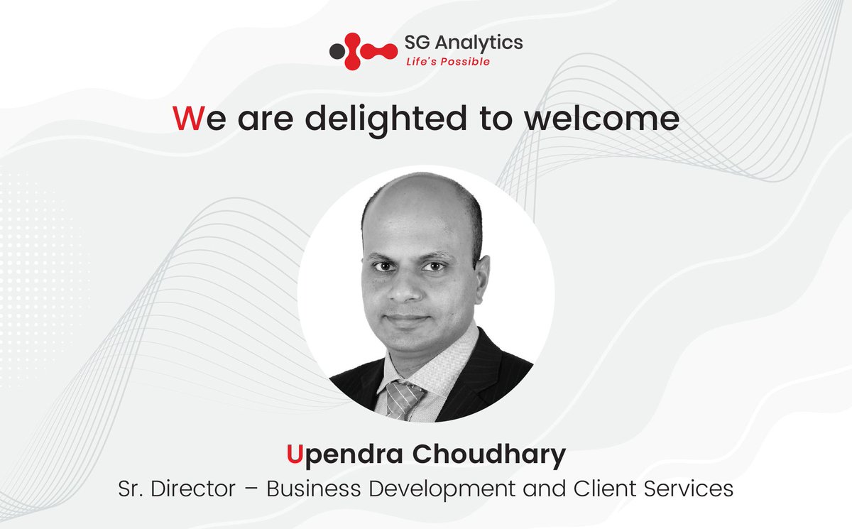 SGAnalytics's tweet image. Upendra Choudhary, CFA, Sr. Director – #BusinessDevelopment and #ClientServices, has joined us to lead our Europe and Asia Pacific growth charter. With 20+ years of experience, he brings valuable insights to propel SGA to attain our #growth ambitions. #Welcome to the team!