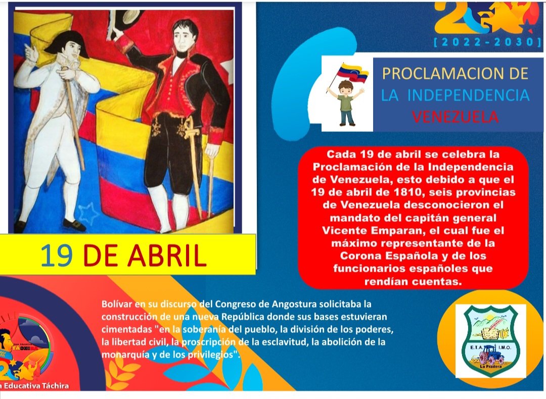 19Abr//#TachiraMunicipio #Jauregui 
#JuntosPorLaEducacionDelFuturo 
ETA IMO RESALTANDO EFEMERIDE DEL DIA <a href="/Berzabethg1/">Berzabethgandicaoficial</a> <a href="/_LaAvanzadora/">Yelitze Santaella</a> @MPPEDUCACION @ZonaEducTachira @educ_jauregui <a href="/Crazet2011/">Crazet2011</a> <a href="/CRAJAUREGUI2/">CRAJAUREGUI</a>