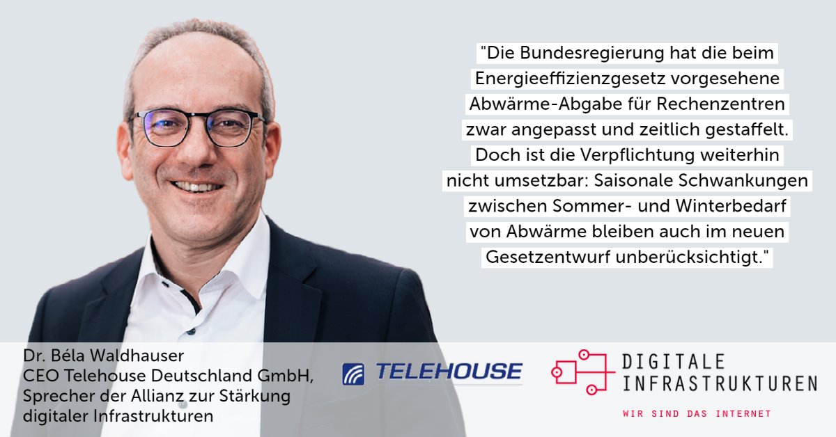 Das heute vom Kabinett beschlossene #Energieeffizienzgesetz verfolgt die richtigen Ziele,doch sind die darin formulierten Verpflichtungen für #Rechenzentren zur Abgabe ihrer #Abwärme nicht umsetzbar &amp; könnten zur Abwanderung in Nachbarländer führen. #Enefg go.eco.de/ozUGgwq