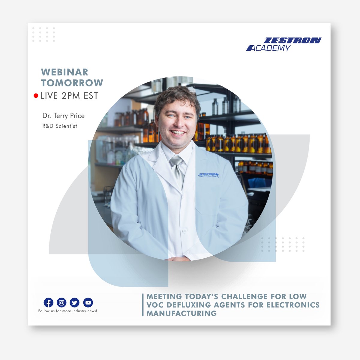 Join us tomorrow as we explore the latest breakthroughs in low VOC defluxing agents for electronics manufacturing with ZESTRON's Dr. Terry Price. Don't miss out on this insightful webinar! 
Register here: hubs.la/Q01K_JTV0