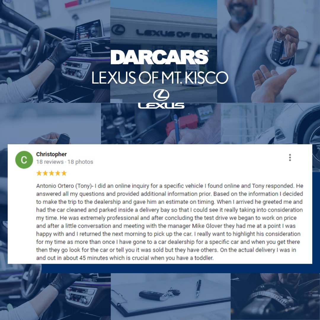 _lexusofmtkisco's tweet photo. Read what some of our customers are saying about their DARCARS experience. https://t.co/QYxR3bVx89