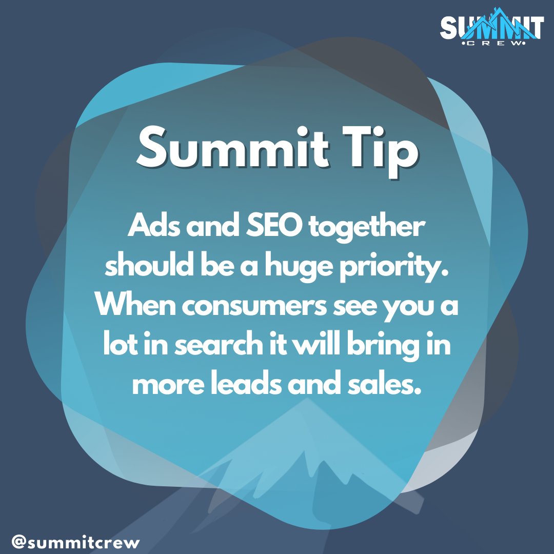 TheSummitCrew's tweet photo. Who doesn't want their #business to be at the top of the #searchengine? You'll get more clicks on your #website, leads &amp; sales. Using both #advertisement and #SEO together will get you these results. 

#digitalmarketingagency #summittips #digitalmarketingtips #businessdevelopment https://t.co/FnGpMysW6p