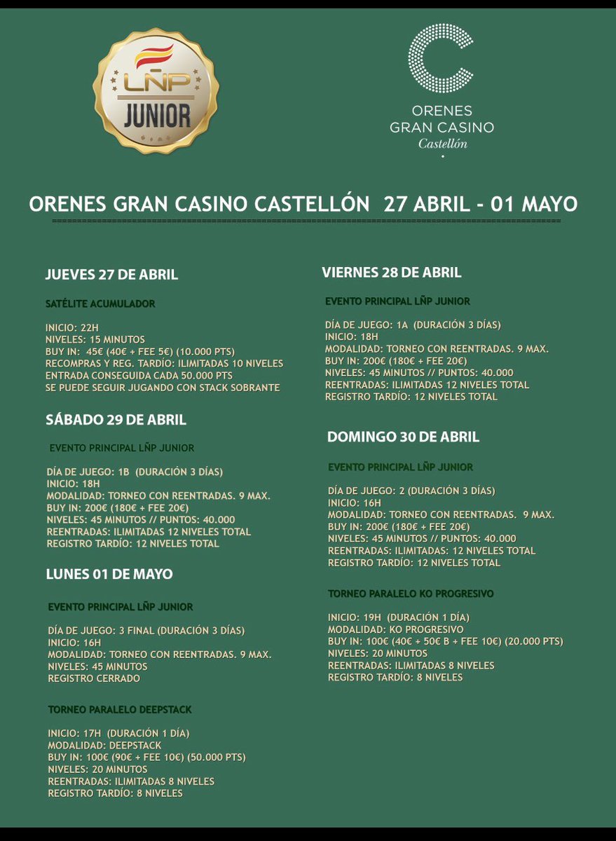 ligaESpoker's tweet photo. 😍LÑP JUNIOR😍

El 27 está ya a la vuelta de la esquina y en @CasinoCastellon está todo preparado para acoger una nueva etapa de LÑPJunior.
¿En serio te lo estás pensando?
#vamoscontodo https://t.co/MpyrG9KhNQ