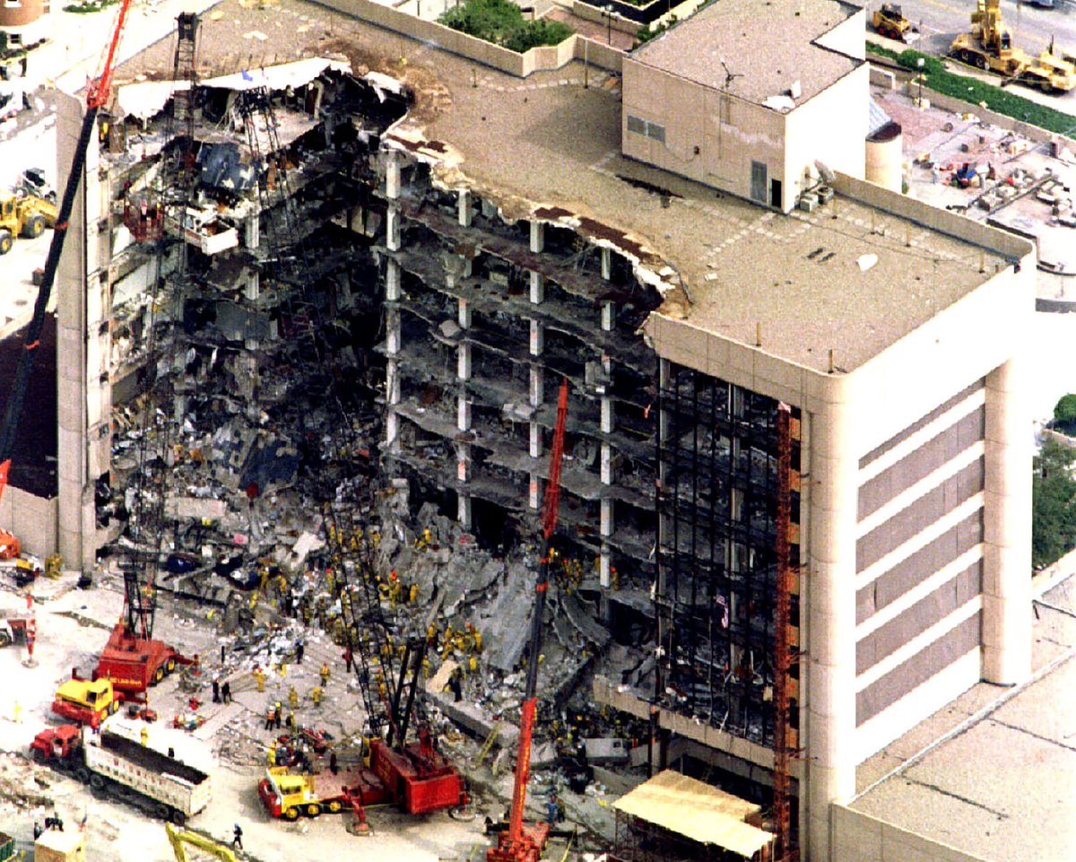 SpiritGarage's tweet photo. Today in this nation's history, we mark the grim anniversaries of the Oklahoma City bombing and the Waco Siege and tomorrow is the anniversary of the Columbine shooting in 1999. We have a lot of violence in our history and it hasn't gone away. #prayforpeace https://t.co/8GtQpvjWGx
