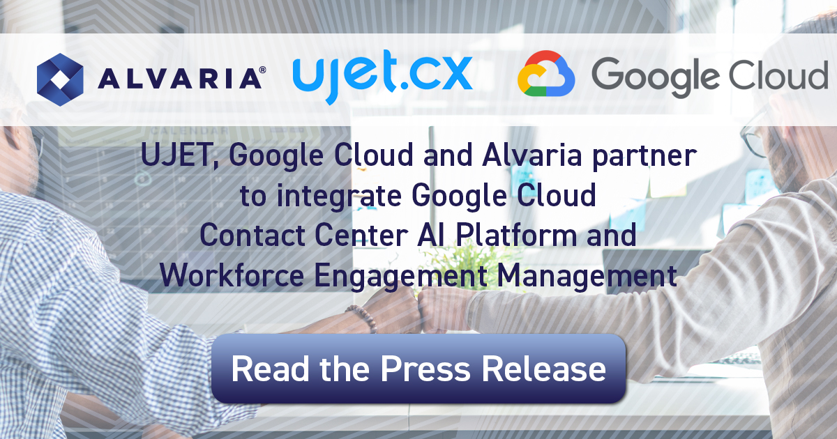 Alvaria_Inc's tweet photo. 📢 News: @ujetcx, @googlecloud and Alvaria partner to integrate Google Cloud Contact Center AI Platform and Workforce Engagement Management. Get all the details in the press release: https://t.co/Mz11RUiWjA
#ReshapingCX https://t.co/xQ7pji8bBR