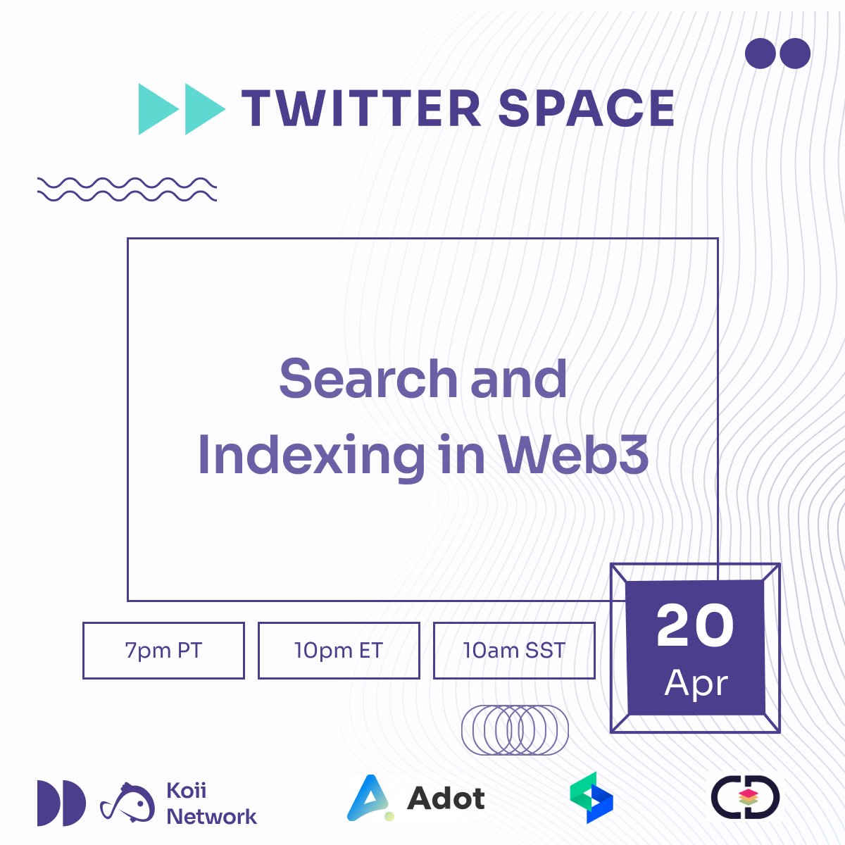 ChaindeckSocial's tweet photo. Hey guys, we are going to be live on Twitter Space with @KoiiNetwork tomorrow at 7:30 am IST 
Topic is 'Search and Indexing in Web3'
See you guys there!! ⬇️ https://t.co/32fErydbmt