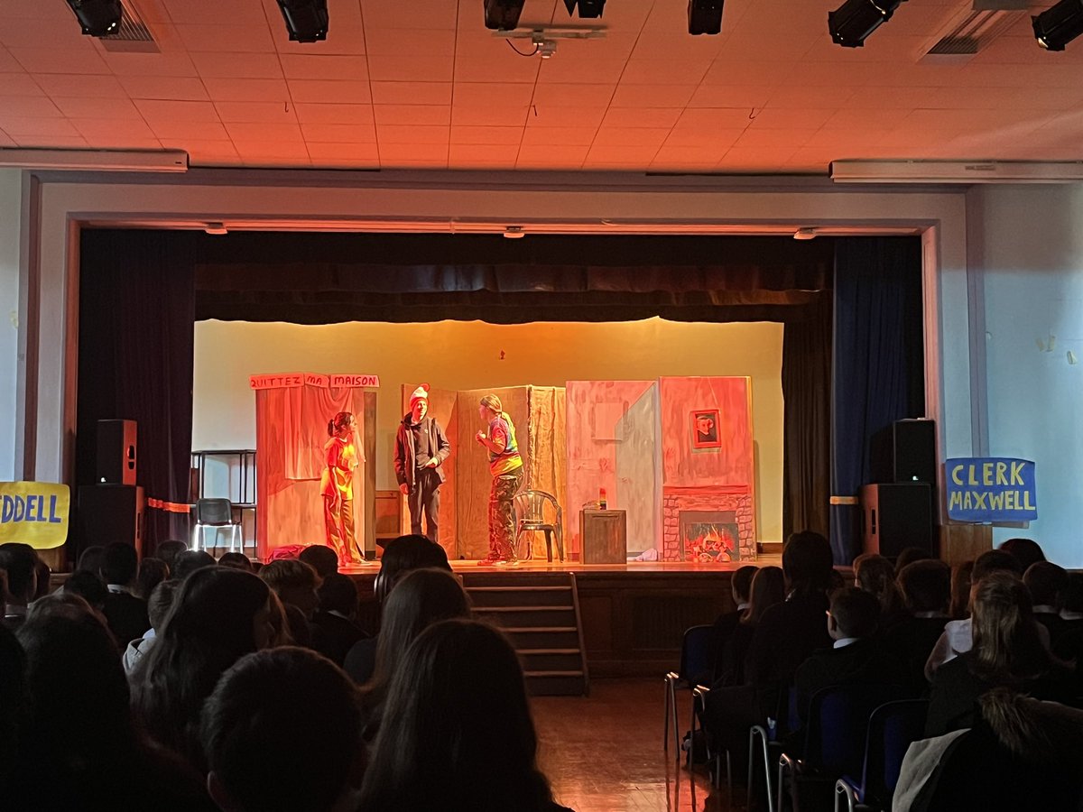 PenicuikML's tweet photo. Thank you so much to @OnattiProdsLtd for performing La Maison Hantée 🏚️ for S1 &amp; 2 this morning! Very funny &amp; a great experience for our students as the play was 100% in French - well done to our star volunteers for getting up on stage as well! https://t.co/LDotpC815j