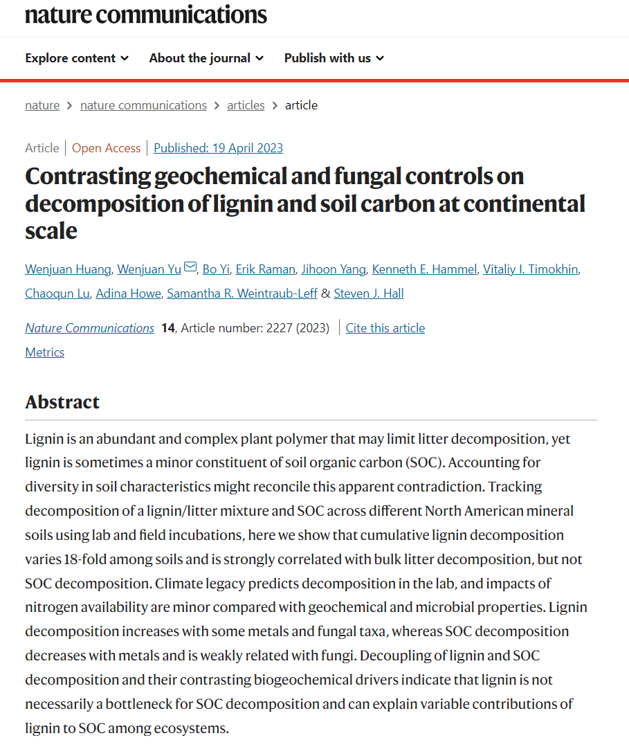 Excited to share our new publication to address the contentious role of lignin in the decomposition of litter and soil organic matter. nature.com/articles/s4146…