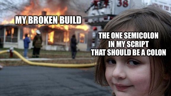 ImpishIntern's tweet photo. Since y’all loved the last meme of my #indiedev woes here’s another one! 

Comment below with the silliest way you’ve broken your build so we can all laugh and cry together 🥲 #indiegamedev https://t.co/5udDrKEvLn