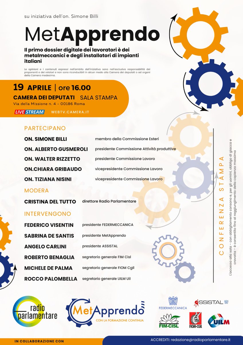 Federmeccanica's tweet photo. 📍Ora, presso la Sala Stampa di @Montecitorio la presentazione del progetto #MetApprendo . Il primo #DossierDigitale a disposizione dei lavoratori #metalmeccanici e installatori di impianti italiani.

Per seguirci👉 https://t.co/ioSebdgr9g https://t.co/DLbUW9x0Af