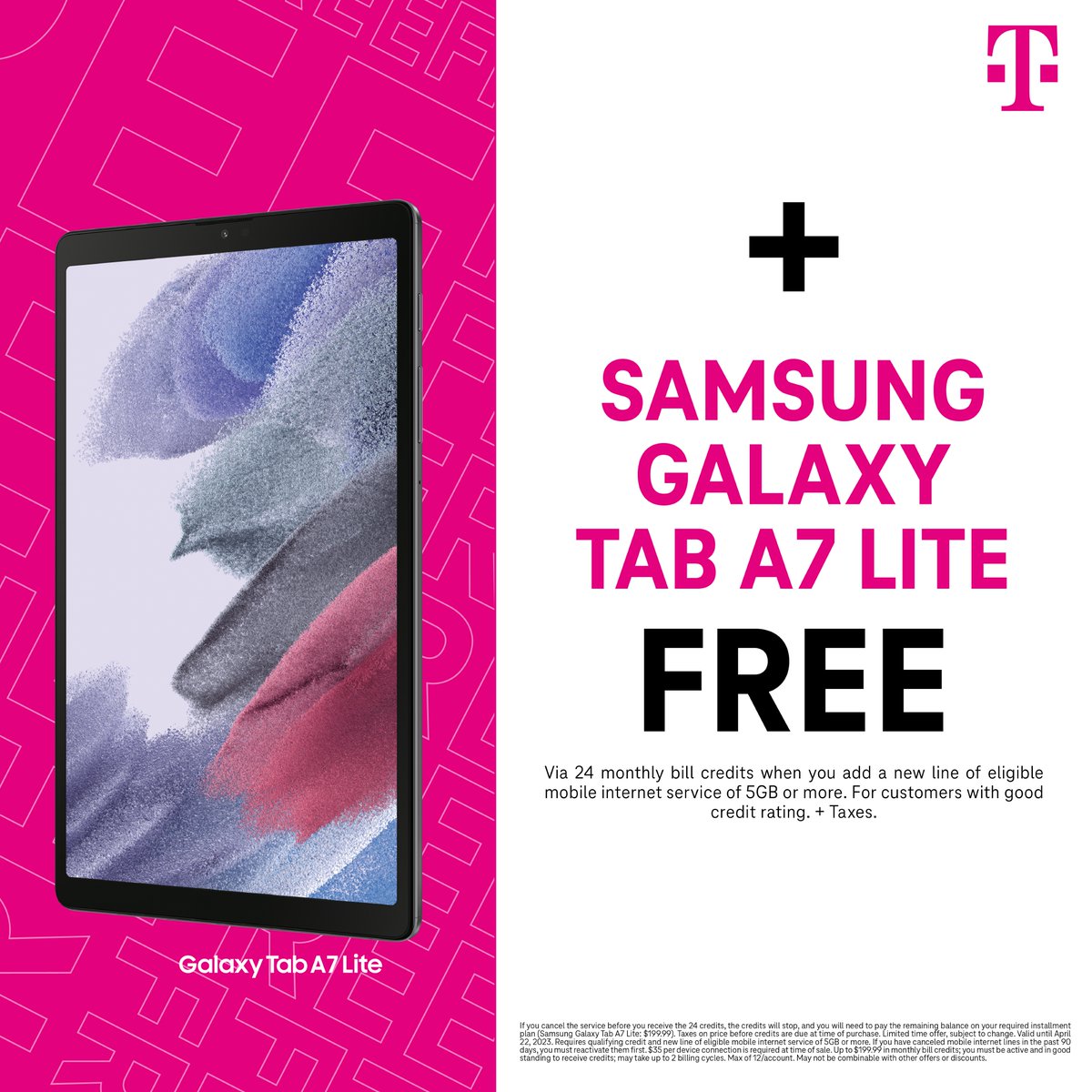 Get the Samsung Galaxy S23 for just $99, when you add a new line on the Magenta Max plan. You also get the Samsung Galaxy Tab A7 Lite FREE, when you add a new line of eligible mobile internet service.

Visit us today!