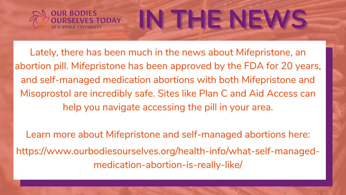 ObosToday's tweet photo. There has been a lot of discourse around Mifepristone in the news recently. Learn more about Mifepristone and self-managed abortions here: https://t.co/BY7IMShqBz
#OBOSToday #OurBodiesOurselves #SelfManagedAbortions #Mifepristone #Abortion #AbortionPill https://t.co/WyAryFjcO2