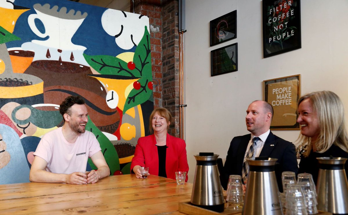 scotgoveconomy's tweet photo. @scotgov Deputy First Minister @ShonaRobison joined Wellbeing Economy Secretary @neilcgray to visit a company which embodies the principles of a wellbeing economy.

They learned how @CoffeeGlasgow has been built on sustainability, equality and fair work.

More➡️ https://t.co/8xgEHAjpKY https://t.co/dPeXZXPGmx