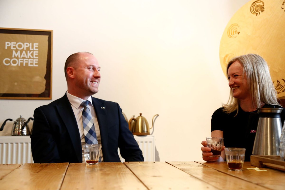 scotgoveconomy's tweet photo. @scotgov Deputy First Minister @ShonaRobison joined Wellbeing Economy Secretary @neilcgray to visit a company which embodies the principles of a wellbeing economy.

They learned how @CoffeeGlasgow has been built on sustainability, equality and fair work.

More➡️ https://t.co/8xgEHAjpKY https://t.co/dPeXZXPGmx
