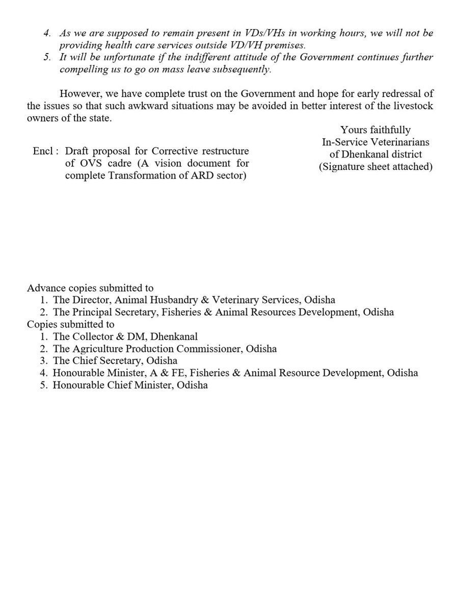 All the service Veterinarians of Dhenkanal expressing their anguish over apathetic attitude of Govt. &amp; demanding complete transformation with redressal of all grievances. <a href="/CMO_Odisha/">CMO Odisha</a> @farddept <a href="/dahvsodisha/">Directorate of AH&VS Odisha</a> <a href="/rajaaswain/">Ranendra Pratap Swain</a> <a href="/SecyChief/">ChiefSecyOdisha</a>