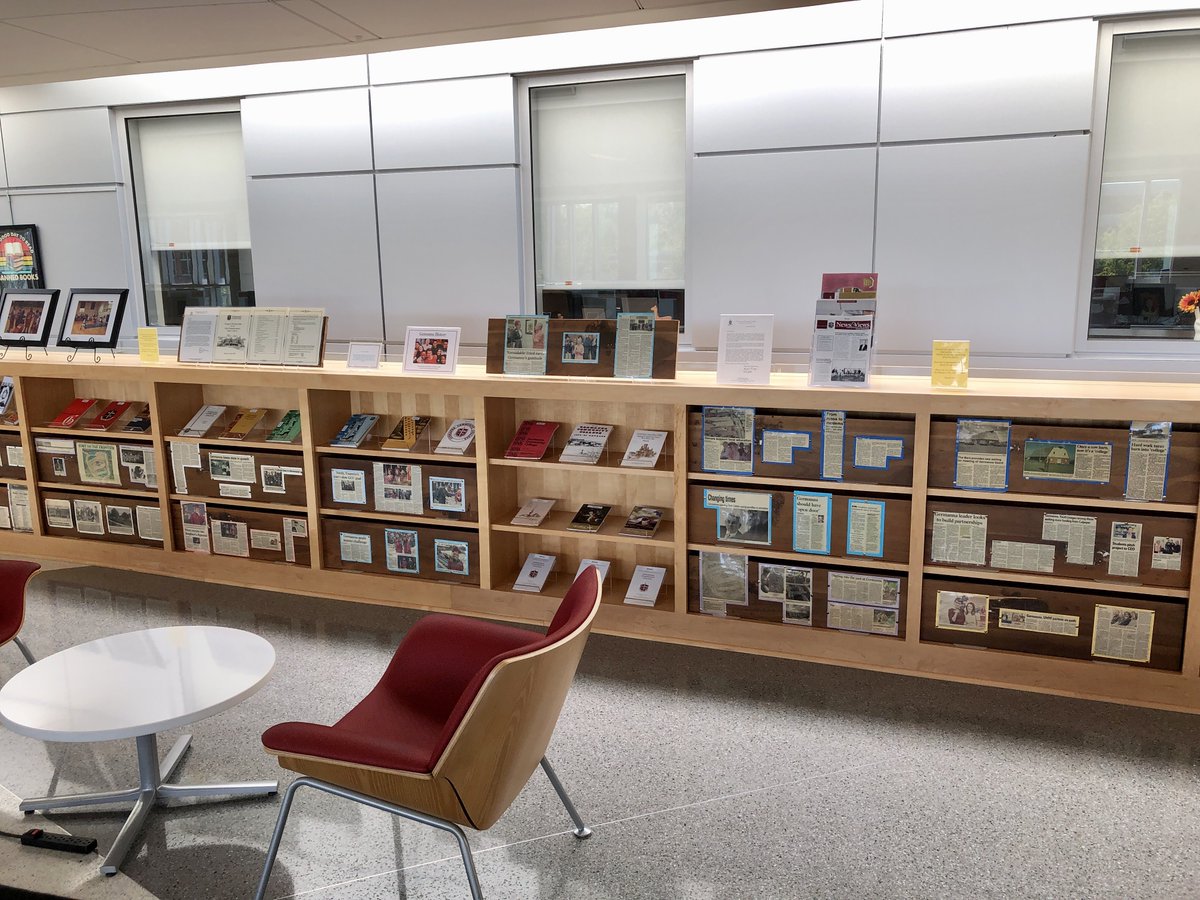 germannalibrary's tweet photo. The Germanna History exhibit is back on display on the second floor of the Fredericksburg library! Featuring news articles, photos and other items from Germanna's 50+ years of education - and we have a few more items still incoming! #germannalibraries https://t.co/VfRZdcE3pb