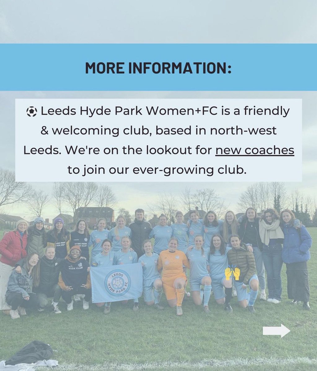 COACHING OPPORTUNITY 🙌⬇️ If you’re interested, please email infolhpwfc@gmail.com for more information 🤝 ➡️ all experience levels welcome to enquire Please share to help us get the word out there 🙌 #footballcoachingleeds #leedsfootballcoach #leedscoaching #inclusivefootball