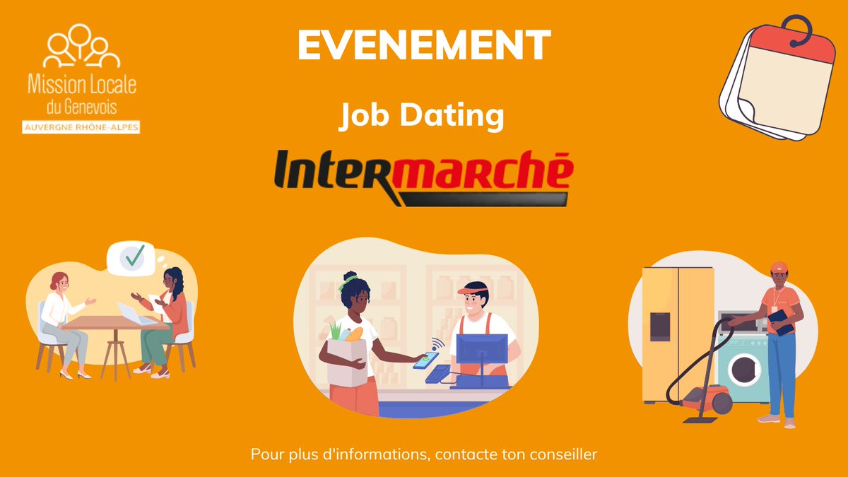 mlgenevois's tweet photo. [EVENEMENT] 📅
Intermarché organise un Job Dating suite à l'agrandissement du magasin des postes d'employé libre service, hôte de caisse, etc.

📆 mardi 25 avril 2023
📍 À Intermarché Vetraz-Monthoux

Pour plus d'informations, contacte ton conseiller 📞
@MLJ_AURA https://t.co/1GtwHYcOql