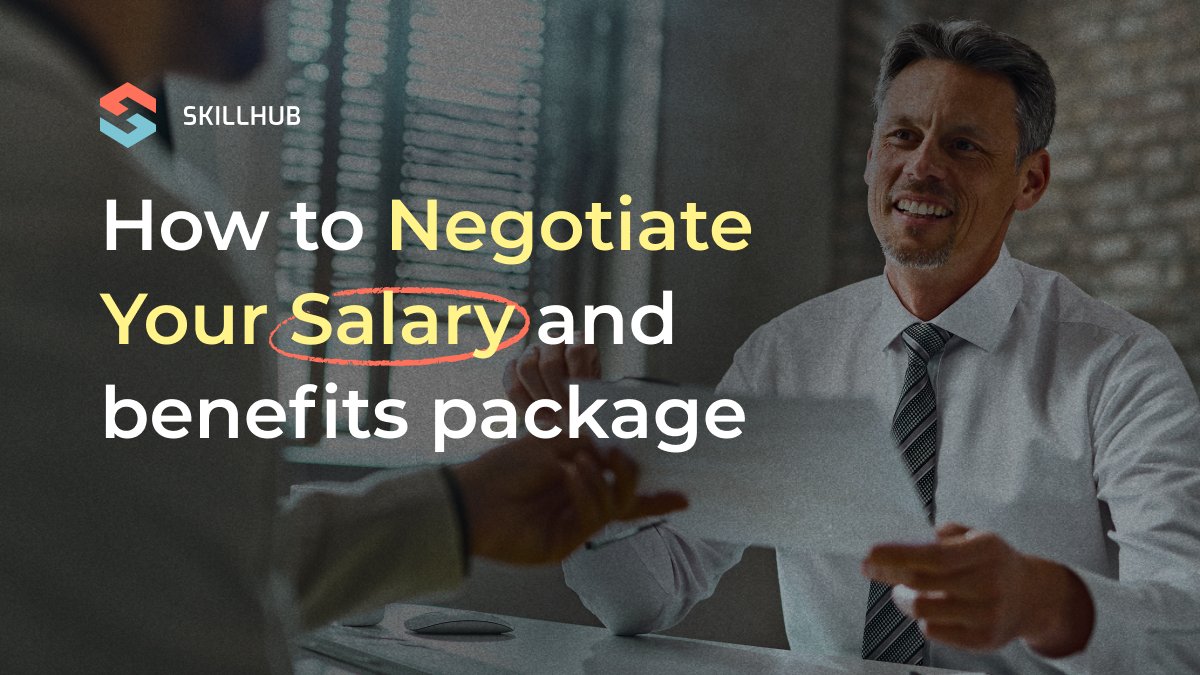 Skillhubcom's tweet photo. Some thoughts on how to handle #salary and benefits package negotiations. 
So, you have received the job offer but the hiring manager just mentioned a salary range that you know damn well is pretty lower than what you are worthy of.

Follow these tips 👉https://t.co/Ac9VBt1hm4 https://t.co/CbWrmF5OXm