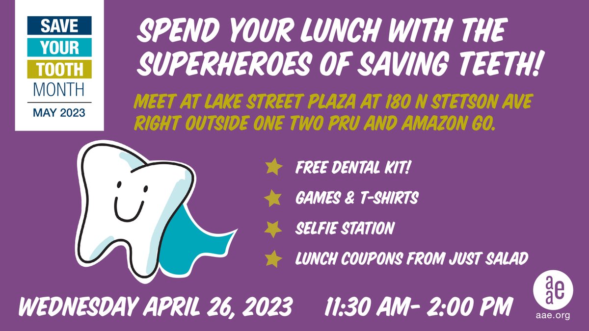 savingyourteeth's tweet photo. You're Invited!: All you need to bring is your smile! Pick up free gifts and learn more about Save Your Tooth Month and the importance of saving your natural teeth. Join us and spend your lunch break with superheroes!
#sytm2023 #aae23 #endostrong #saveteeth #smilesareworthsaving https://t.co/oXBSX49ZnR