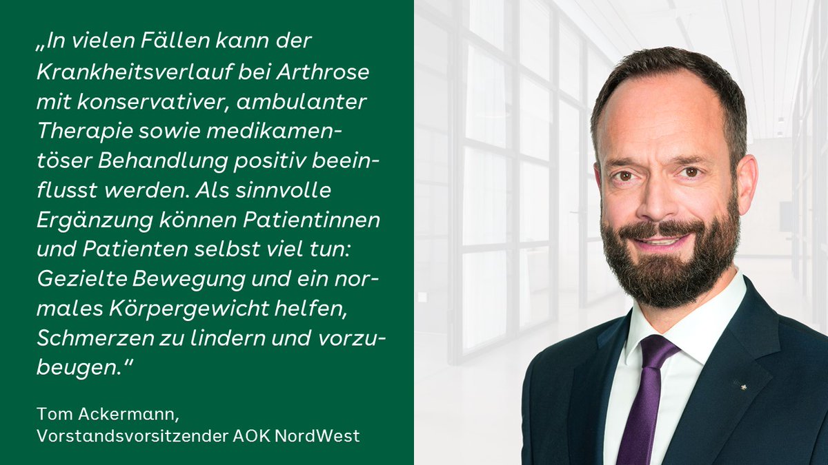 AOKNordWest's tweet photo. Rund 60.000 AOK-Versicherte in #SchleswigHolstein leiden an #Arthrose im Knie- oder Hüftgelenk. Regelmäßige #Bewegung und ein gezielter Muskelaufbau helfen gegen den #Schmerz. https://t.co/01qAljdiFw #DGOU @MJG_SH @aegnord @bvpraevention @de_ges_portal https://t.co/biJ50d7kZy