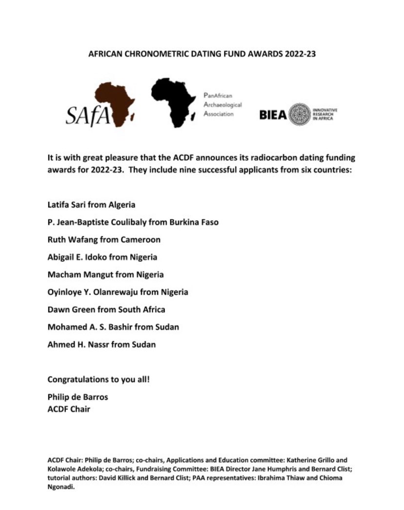 West African Archaeological Association (@westafricanarc) on Twitter photo African Chronometric Dating Awards 2022-2023
Congratulations to <a href="/machmangut/">Macham Mangut, Ph.D.</a> and others on the list 🎉 African Chronometric Dating Awards 2022-2023
Congratulations to <a href="/machmangut/">Macham Mangut, Ph.D.</a> and others on the list 🎉