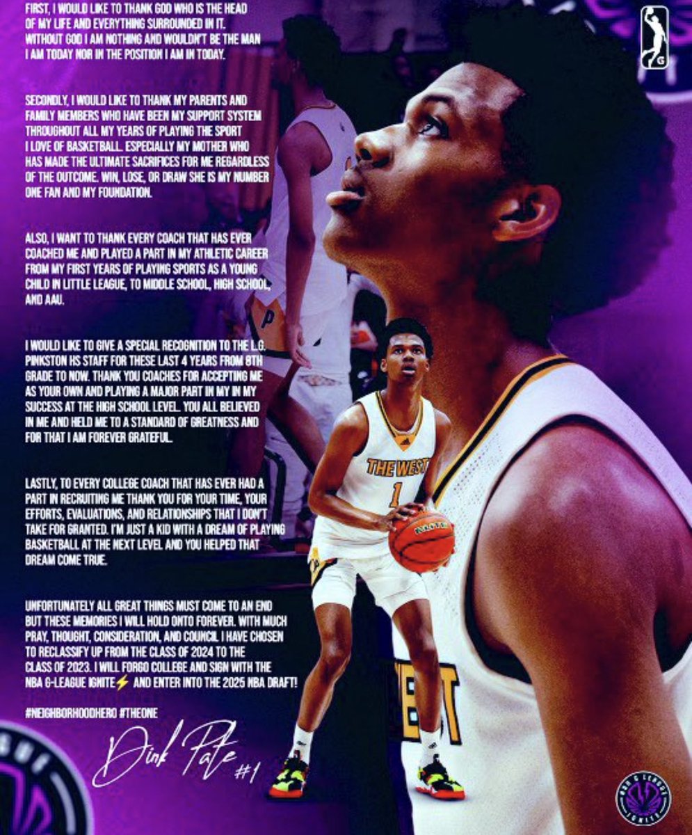 xtraamediaa_'s tweet photo. 17-year-old Dink Pate, a five-star recruit in 2024, has signed a two-year deal with G League Ignite, the high school grad becomes the youngest-known American professional basketball player in history! https://t.co/bgsmhMlAhx