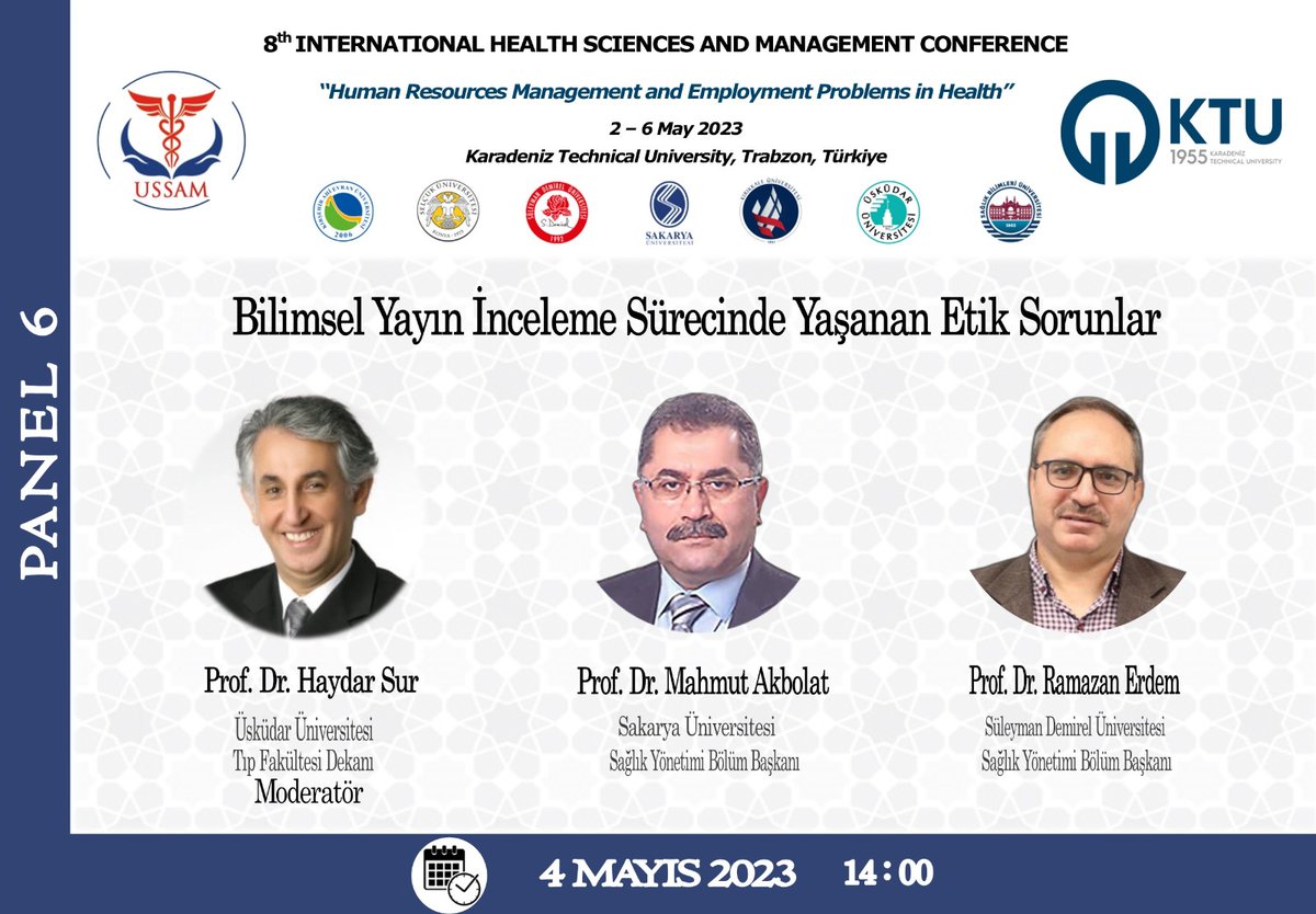 ussam2016's tweet photo. 8.IHMC Kongremiz'in "Bilimsel Yayın İnceleme Sürecinde Yaşanan Etik Sorunlar" konulu paneli 4 Mayıs 2023 tarihinde saat 14.00'te gerçekleştirilecektir. #USSAM #IHMC2023 https://t.co/YGO0KoNKpW