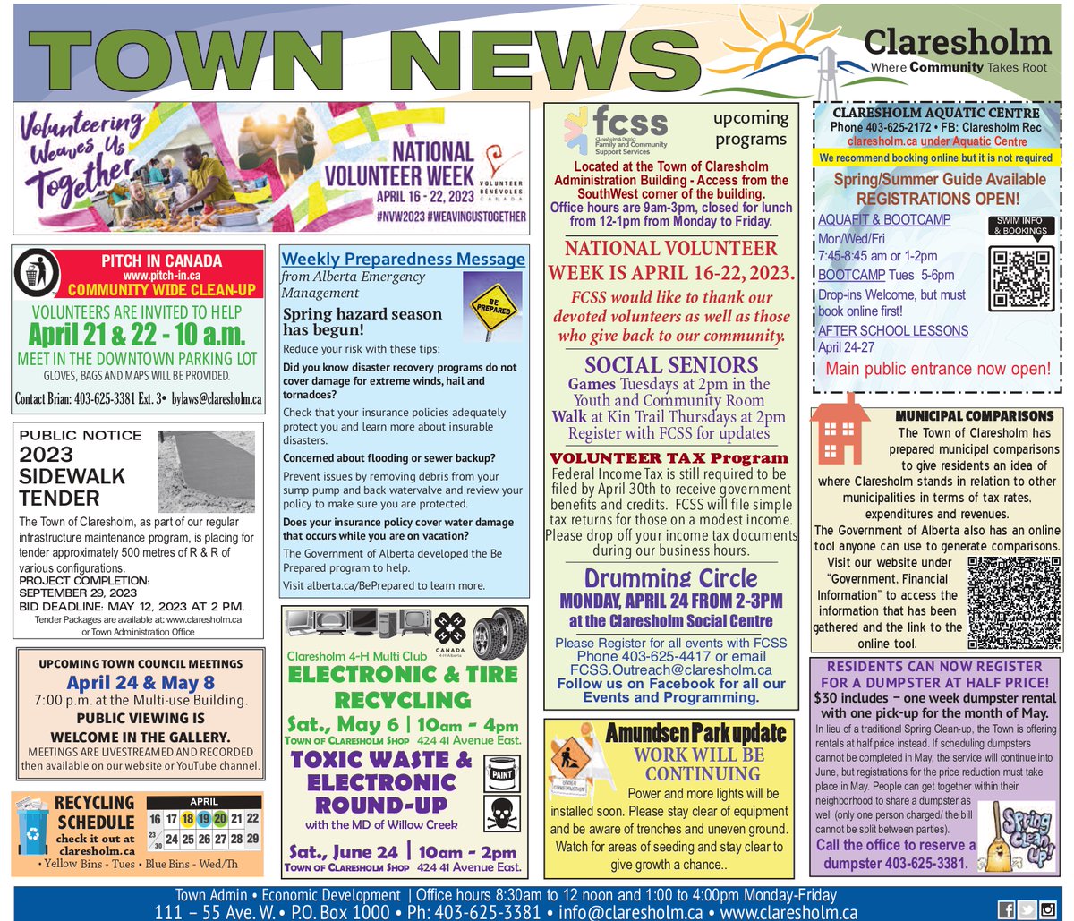 Town News from this week's #Claresholm <a href="/local_press/">ClaresholmLocalPress</a> claresholm.ca/news/town-news <a href="/crjzimmer/">Craig Zimmer</a> @roysplacerest <a href="/FcssClaresholm/">Claresholm FCSS</a> <a href="/RecClaresholm/">Claresholm Rec</a> <a href="/Pitch_In_Canada/">PITCH-IN CANADA</a>