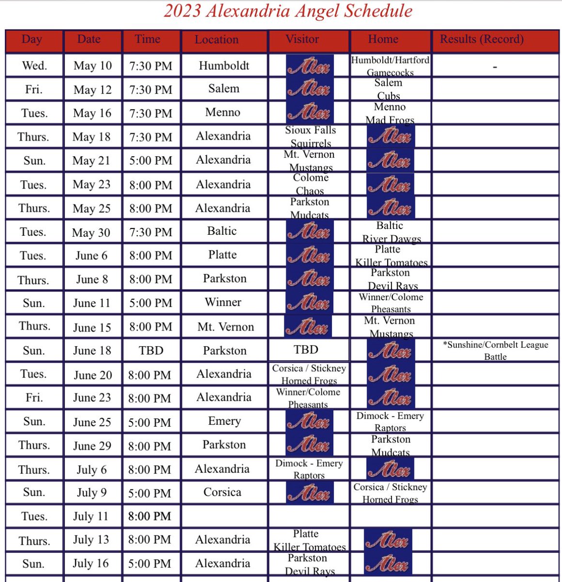 AlexAngelsBB's tweet photo. The 2023 schedule is released! We will open up the season May 10 in Humboldt. #GoHalos https://t.co/XLKu4mkthW