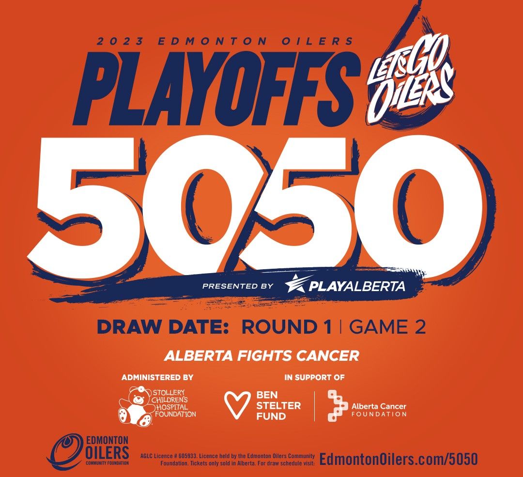 StolleryKids's tweet photo. Celebrate the first round of the Stanley Cup playoffs with @EdmontonOilers Mega 50/50 tickets! When you buy a ticket, you're joining #AB’s fight against cancer, with proceeds supporting the @BenStelterFund (via @StolleryKids) and @albertacancer. Buy now: https://t.co/0IstZTbF9B https://t.co/zvwi7xY3mg