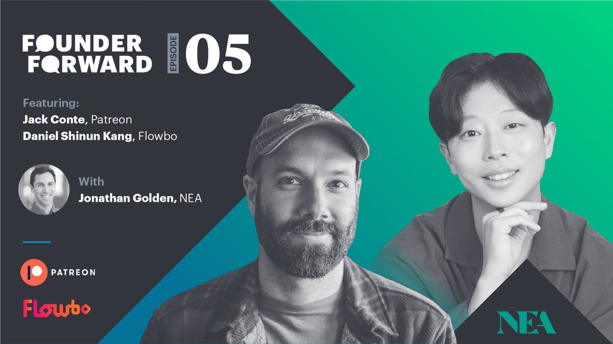NEA's tweet photo. (1/3)

📢 Founder Forward - Episode 5 is out now!

Flowbo &amp; @Patreon: Fueling the Creator Economy

⬇ https://t.co/qBotLS0aYc