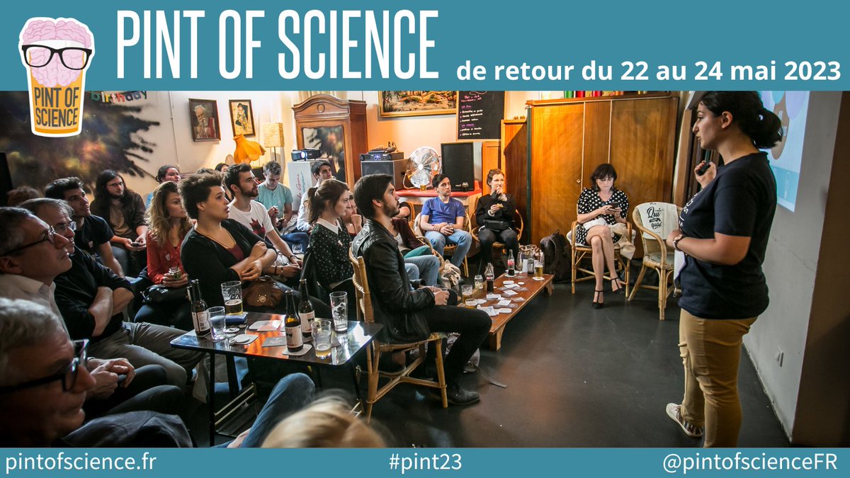 EloScicomm's tweet photo. 🧠👓C'est la 10e édition de @pintofscienceFR du 22 au 24 mai 2023 #Pint23 
+ de 600 scientifiques vont envahir les bars de 50 villes en France !
https://t.co/WV6JF7wfAa

Vous êtes journalistes et vous avez envie de parler du festival ? Contactez-moi !

🫶 RT fortement appréciés ! https://t.co/2KVqJ2iRz0