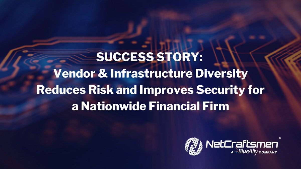 netcraftsmen's tweet image. Read how we employed vendor and infrastructure diversity strategies to reduce risk and improve security for a national financial firm. @BlueAlly_IT netcraftsmen.com/vendor-infrast…
#TheNetCraftsmenWay #itsecuritysolutions #itinfrastructure