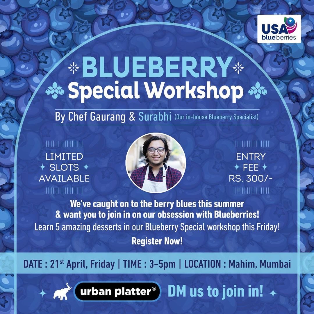 USDAIndia's tweet photo. #USDAIndia is happy to announce @blueberries & @urban_platter organized #USABlueberry special workshop. Join this berry-licious adventure & learn to create some tantalizing desserts that celebrate the sweetness of blueberries! 🫐
#BlueberryLove #blueberries https://t.co/yypCfS8riy